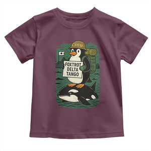 Funny Penguin Resist Toddler T Shirt No Tarriffs Activism Graphic TS02 Maroon Print Your Wear