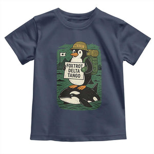 Funny Penguin Resist Toddler T Shirt No Tarriffs Activism Graphic TS02 Navy Print Your Wear