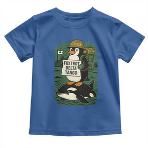 Funny Penguin Resist Toddler T Shirt No Tarriffs Activism Graphic TS02 Royal Blue Print Your Wear