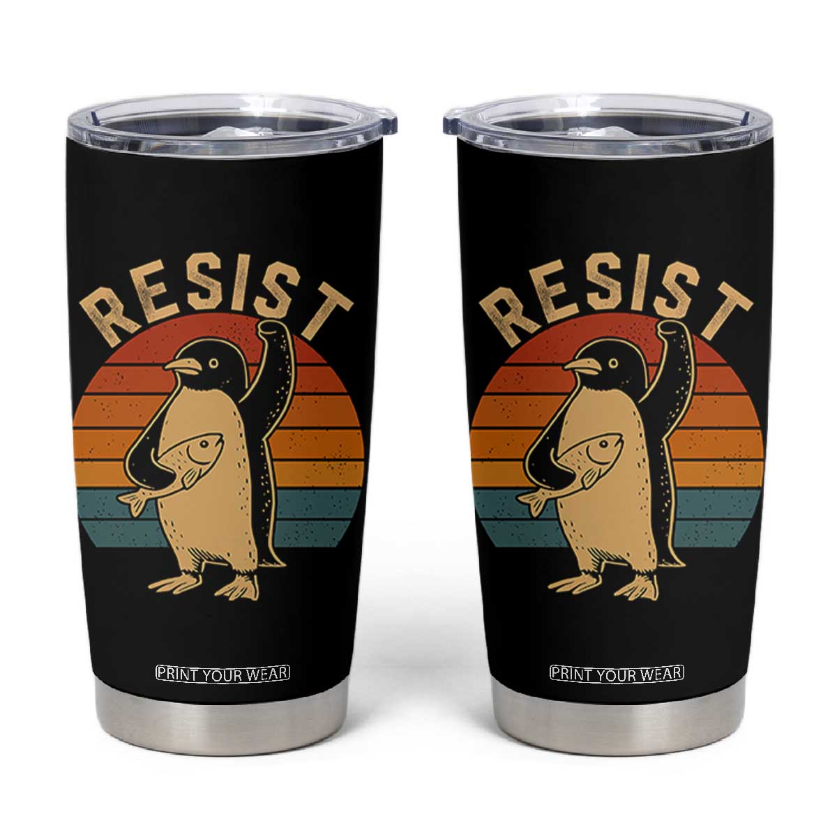 Funny Penguin Resist Tumbler Cup Against Tariffs Retro Vintage TS02 Black Print Your Wear