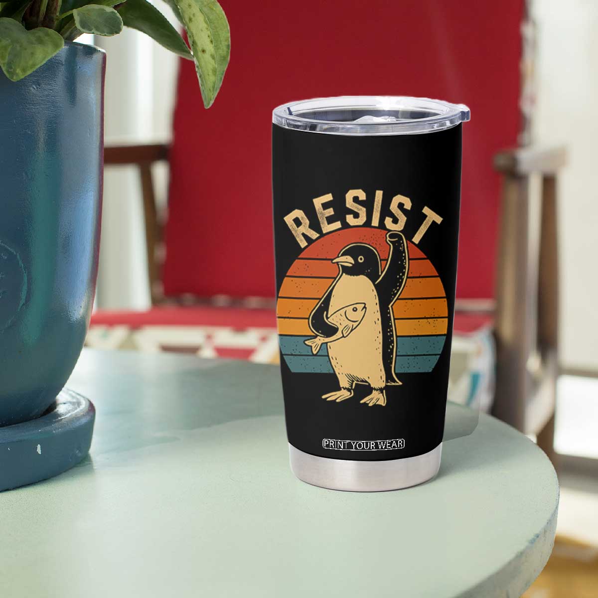 Funny Penguin Resist Tumbler Cup Against Tariffs Retro Vintage TS02 Print Your Wear