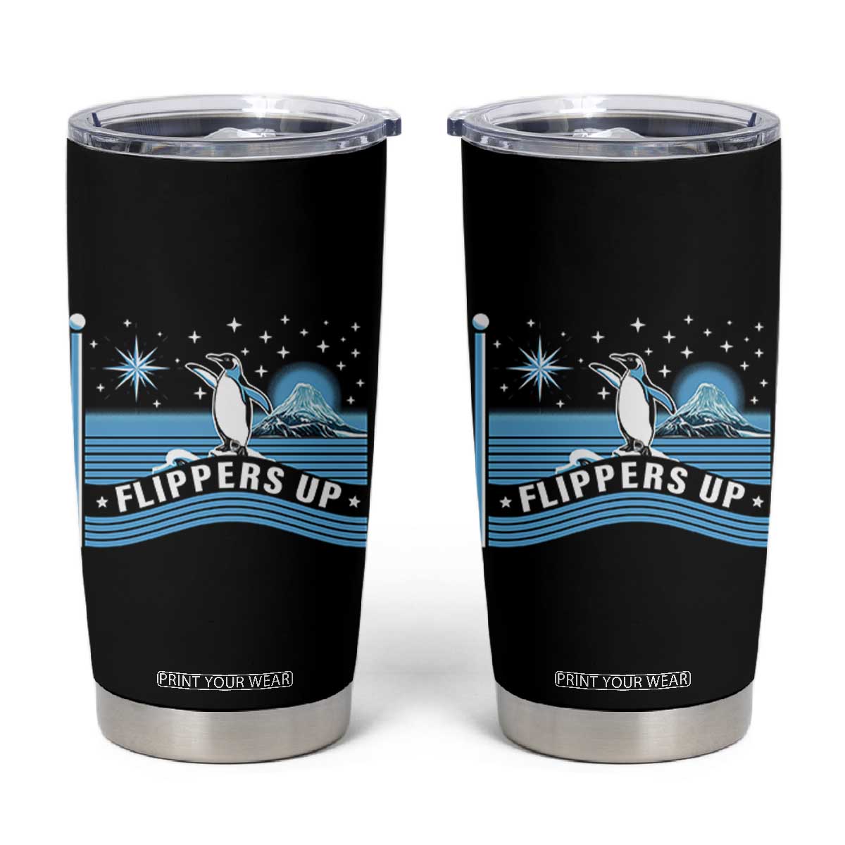 Funny Penguin Resist Tumbler Cup Heard Island Flippers Up I Stand With Penguins TS02 Black Print Your Wear
