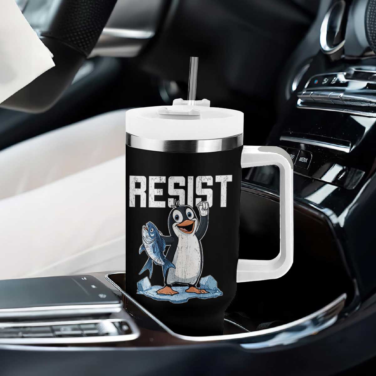 Funny Penguin Resist Tumbler With Handle Against Tariffs Protest TS02 Print Your Wear