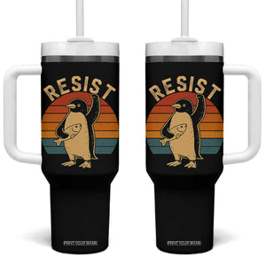 Funny Penguin Resist Tumbler With Handle Against Tariffs Retro Vintage TS02 One Size: 40 oz Black Print Your Wear