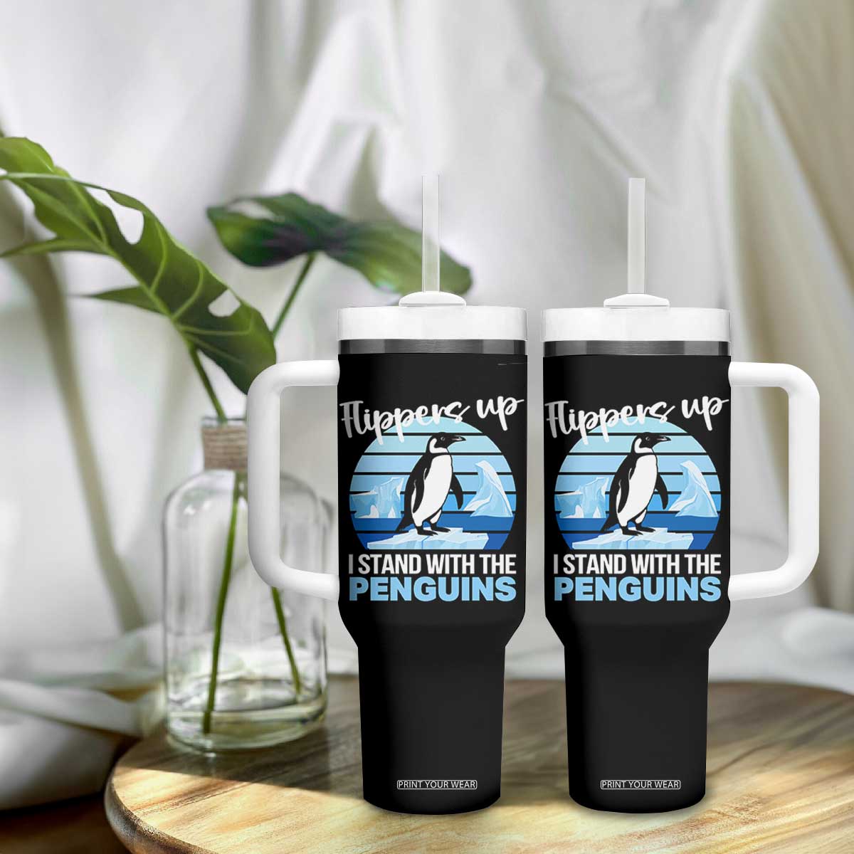 Funny Penguin Resist Tumbler With Handle Flippers Up I Stand With The Penguins TS02 Print Your Wear
