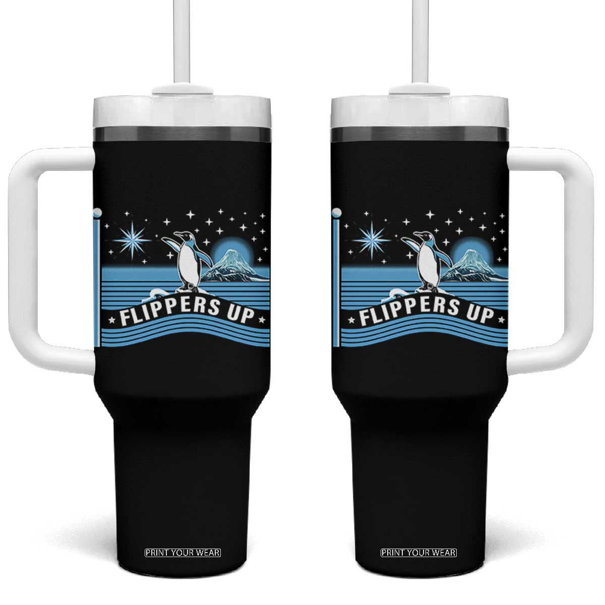 Funny Penguin Resist Tumbler With Handle Heard Island Flippers Up I Stand With Penguins TS02 One Size: 40 oz Black Print Your Wear