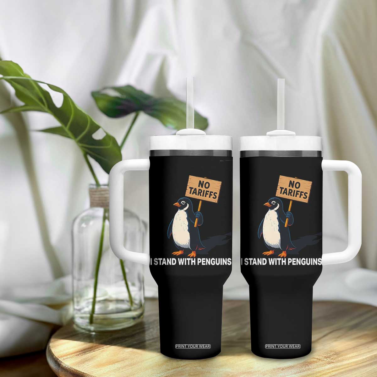 Funny Penguin Resist Tumbler With Handle No Tariffs I Stand With Penguins TS02 Print Your Wear