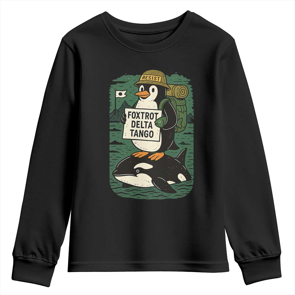 Funny Penguin Resist Youth Sweatshirt No Tarriffs Activism Graphic TS02 Black Print Your Wear