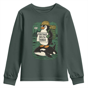 Funny Penguin Resist Youth Sweatshirt No Tarriffs Activism Graphic TS02 Dark Forest Green Print Your Wear