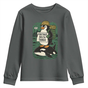 Funny Penguin Resist Youth Sweatshirt No Tarriffs Activism Graphic TS02 Dark Heather Print Your Wear