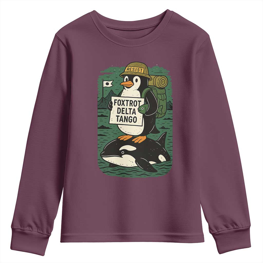 Funny Penguin Resist Youth Sweatshirt No Tarriffs Activism Graphic TS02 Maroon Print Your Wear