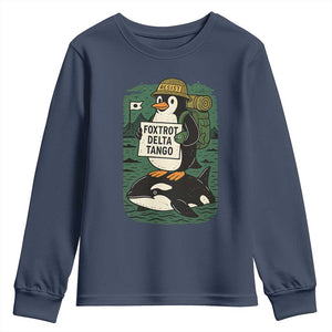 Funny Penguin Resist Youth Sweatshirt No Tarriffs Activism Graphic TS02 Navy Print Your Wear