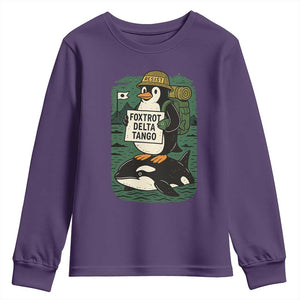 Funny Penguin Resist Youth Sweatshirt No Tarriffs Activism Graphic TS02 Purple Print Your Wear