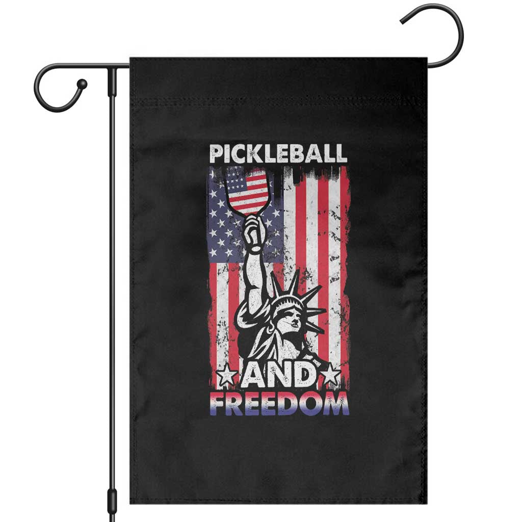 Funny Pickleball and Freedom Garden Flag Stature of Liberty 4th of July American Flag TS02 Black Print Your Wear