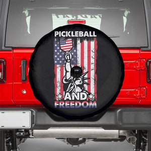Funny Pickleball and Freedom Spare Tire Cover Stature of Liberty 4th of July American Flag TS02 Black Print Your Wear