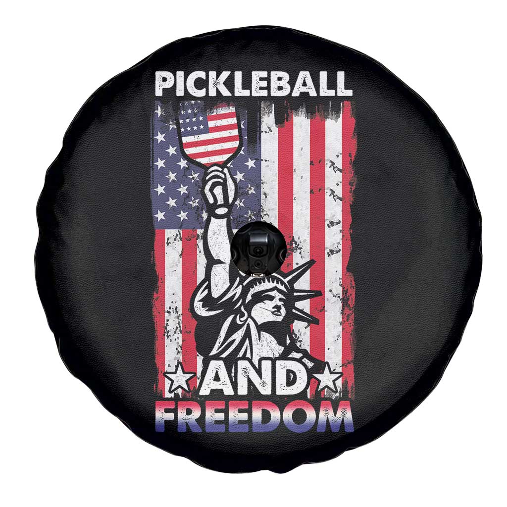 Funny Pickleball and Freedom Spare Tire Cover Stature of Liberty 4th of July American Flag TS02 Print Your Wear