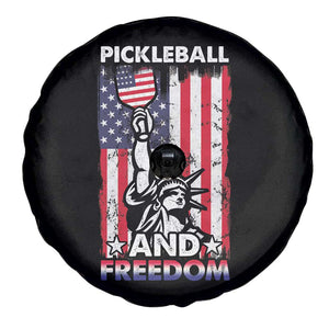 Funny Pickleball and Freedom Spare Tire Cover Stature of Liberty 4th of July American Flag TS02 Print Your Wear