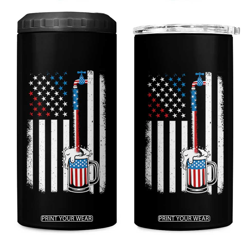 Funny Pouring Beer American Flag 4th Of July Craft Brewery 4 in 1 Can Cooler Tumbler TS11 One Size: 16 oz Black Print Your Wear