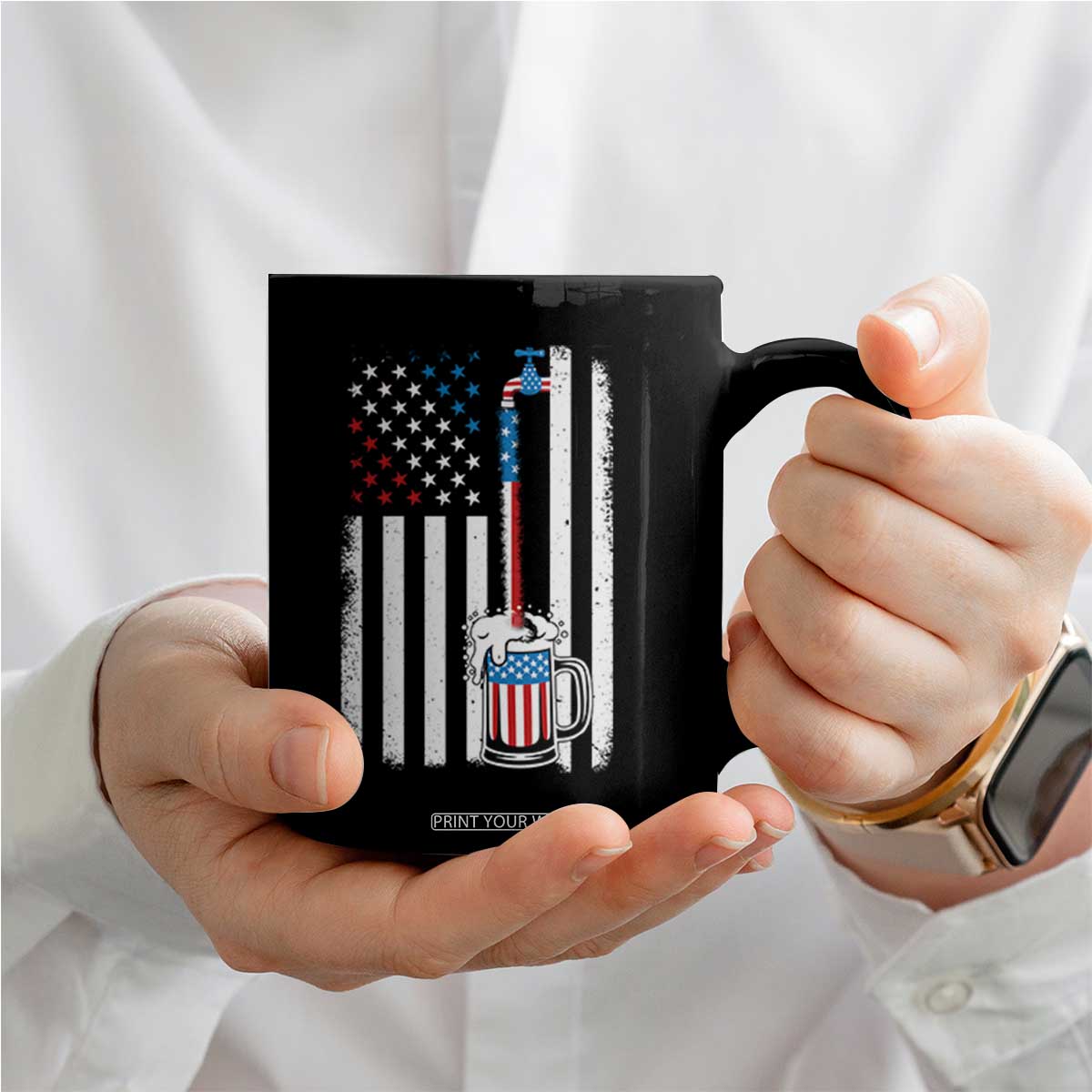 Funny Pouring Beer American Flag 4th Of July Craft Brewery Coffee Mug TS11 Print Your Wear