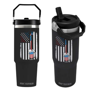 Funny Pouring Beer American Flag 4th Of July Craft Brewery Flip Straw Tumbler TS11 One Size: 30 oz Black Print Your Wear