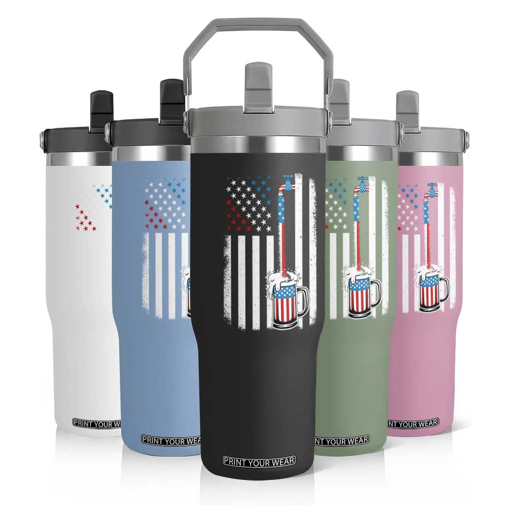 Funny Pouring Beer American Flag 4th Of July Craft Brewery Flip Straw Tumbler TS11 Print Your Wear