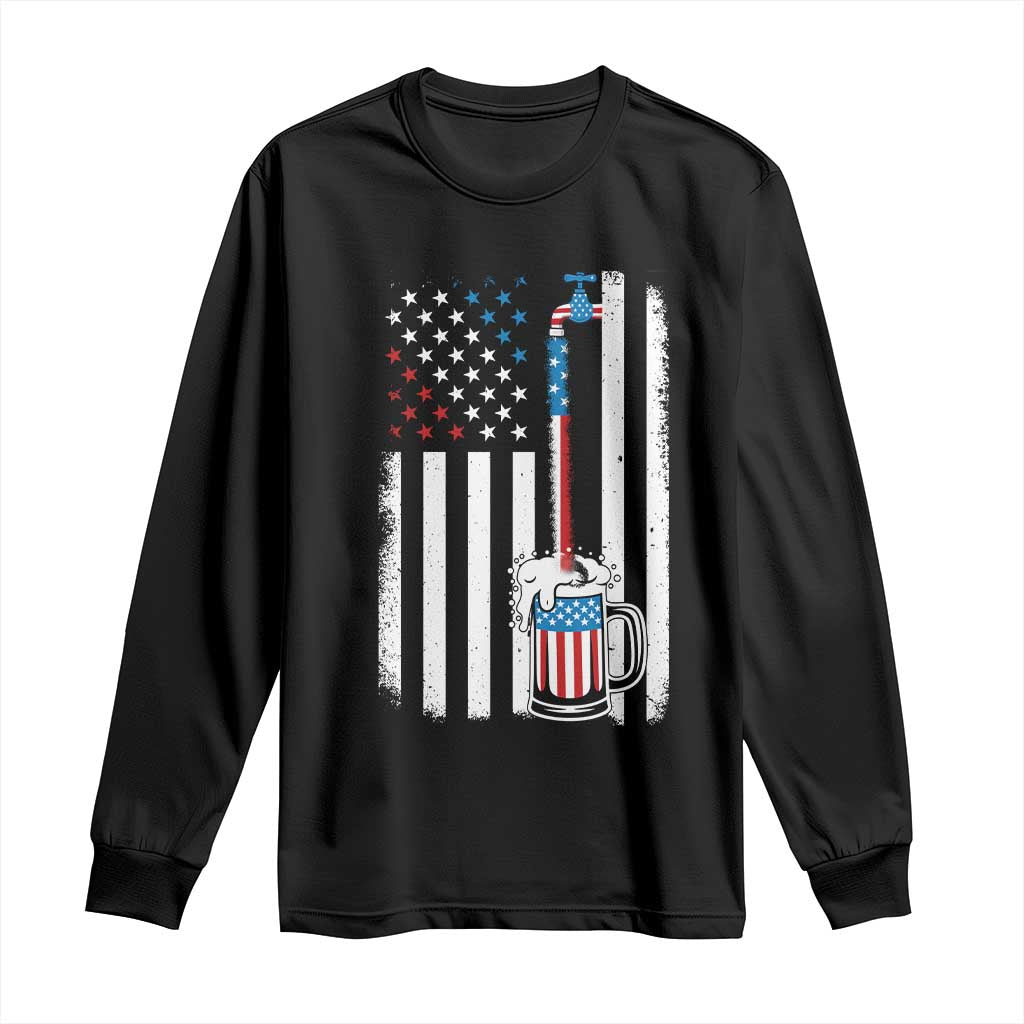 Funny Pouring Beer American Flag 4th Of July Craft Brewery Long Sleeve Shirt TS11 Black Print Your Wear