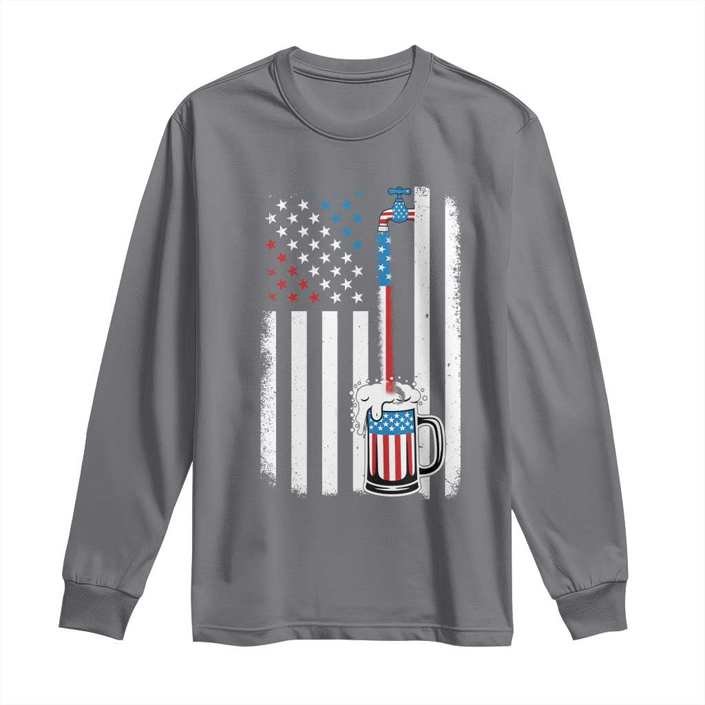 Funny Pouring Beer American Flag 4th Of July Craft Brewery Long Sleeve Shirt TS11 Charcoal Print Your Wear