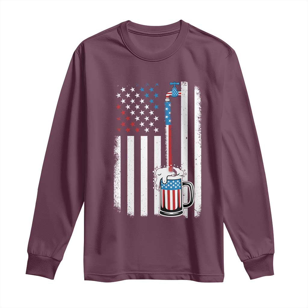 Funny Pouring Beer American Flag 4th Of July Craft Brewery Long Sleeve Shirt TS11 Maroon Print Your Wear