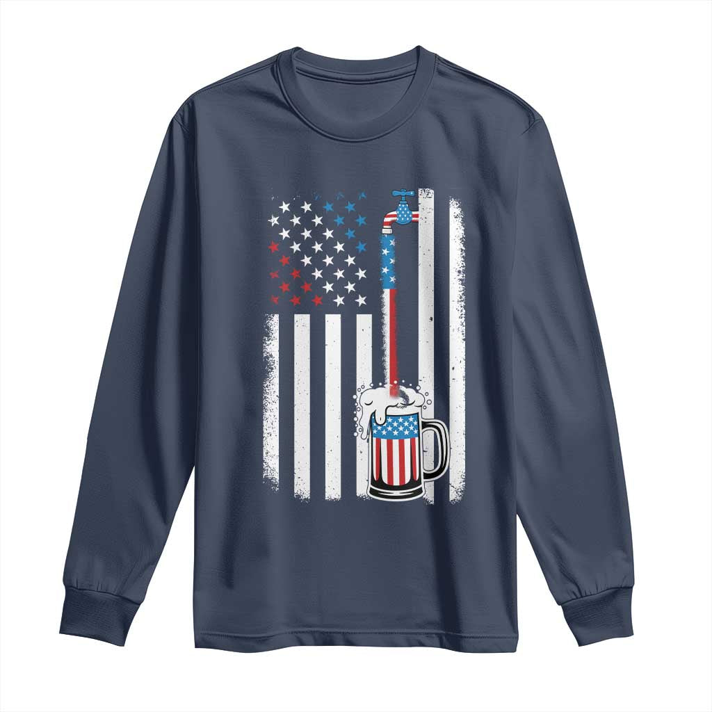 Funny Pouring Beer American Flag 4th Of July Craft Brewery Long Sleeve Shirt TS11 Navy Print Your Wear