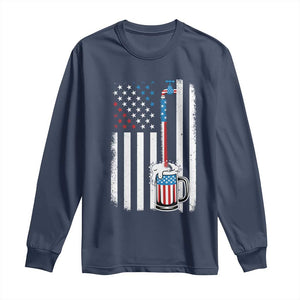 Funny Pouring Beer American Flag 4th Of July Craft Brewery Long Sleeve Shirt TS11 Navy Print Your Wear
