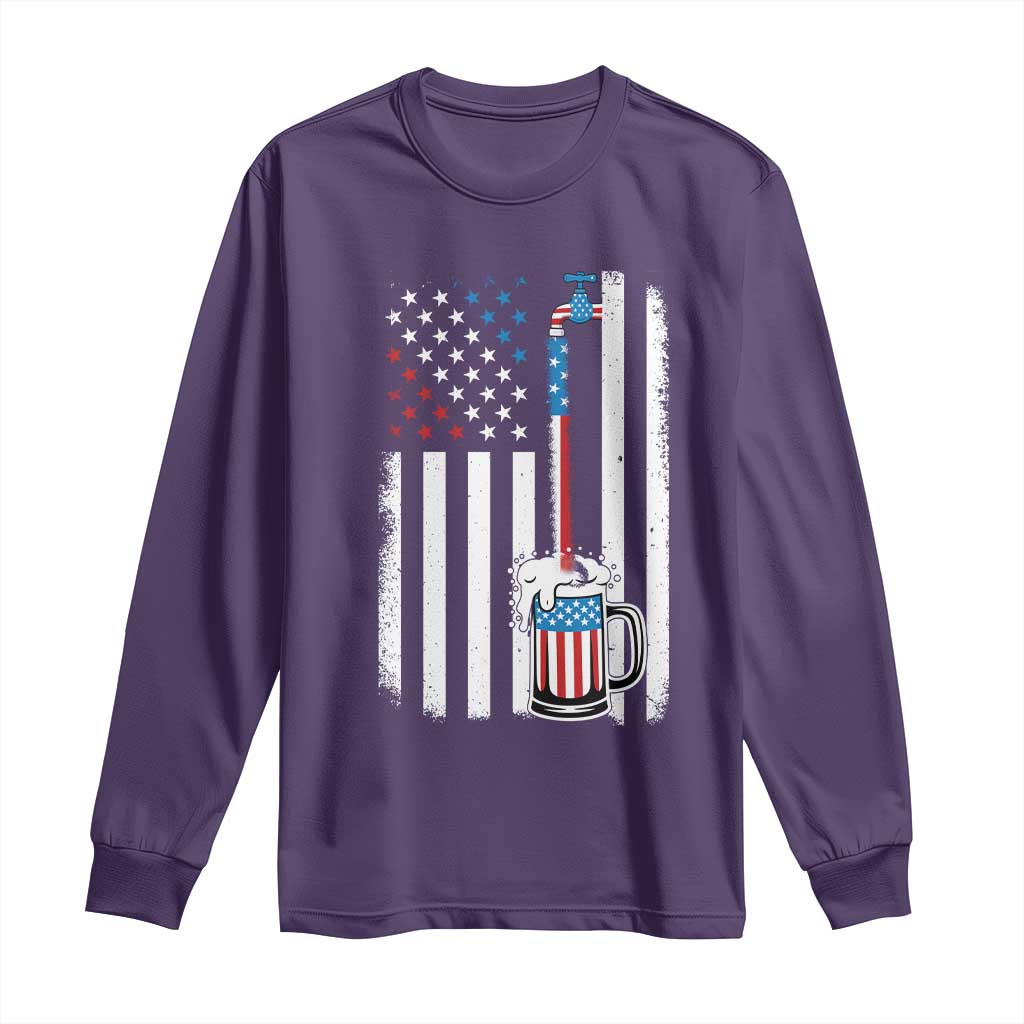Funny Pouring Beer American Flag 4th Of July Craft Brewery Long Sleeve Shirt TS11 Purple Print Your Wear