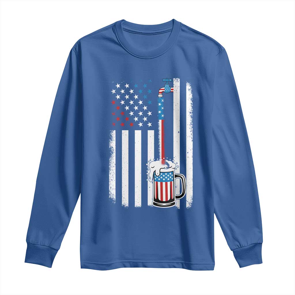 Funny Pouring Beer American Flag 4th Of July Craft Brewery Long Sleeve Shirt TS11 Royal Blue Print Your Wear