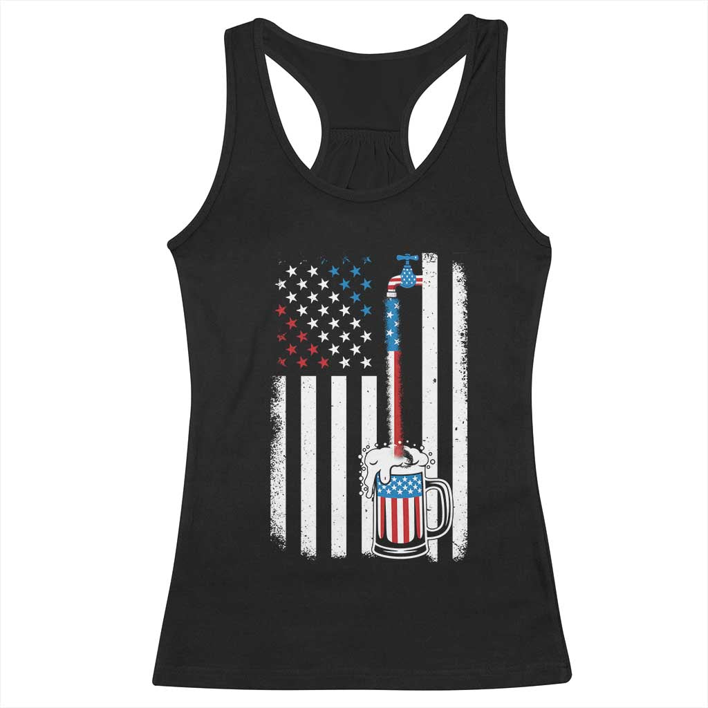 Funny Pouring Beer American Flag 4th Of July Craft Brewery Racerback Tank Top TS11 Black Print Your Wear