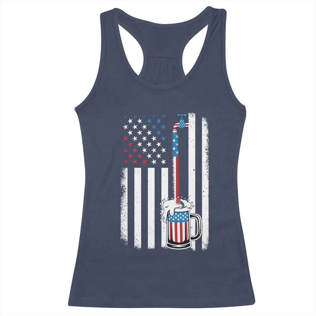 Funny Pouring Beer American Flag 4th Of July Craft Brewery Racerback Tank Top TS11 Navy Print Your Wear
