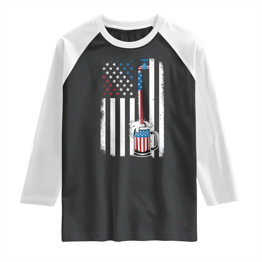 Funny Pouring Beer American Flag 4th Of July Craft Brewery Raglan Shirt TS11 Black White Print Your Wear