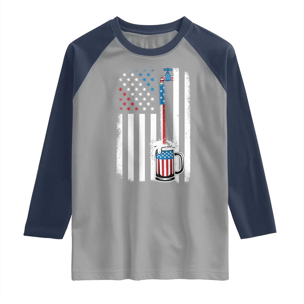 Funny Pouring Beer American Flag 4th Of July Craft Brewery Raglan Shirt TS11 Sport Gray Navy Print Your Wear