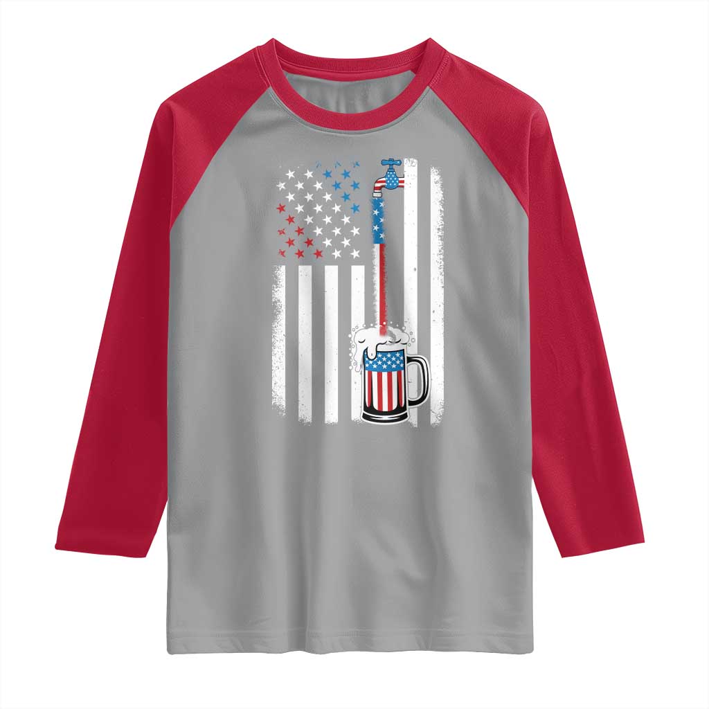 Funny Pouring Beer American Flag 4th Of July Craft Brewery Raglan Shirt TS11 Sport Gray Red Print Your Wear