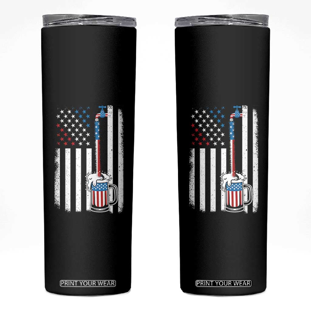 Funny Pouring Beer American Flag 4th Of July Craft Brewery Skinny Tumbler TS11 Black Print Your Wear