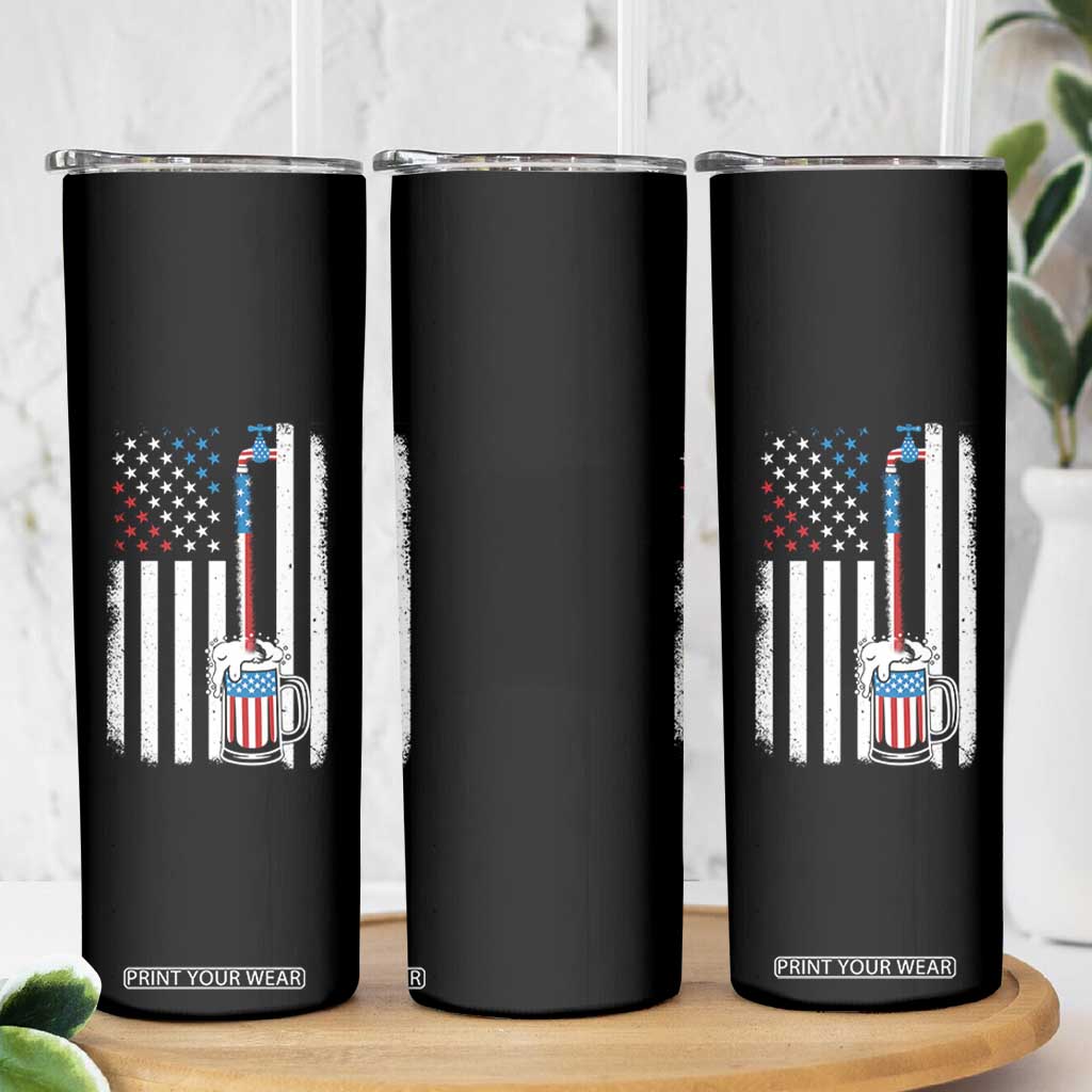Funny Pouring Beer American Flag 4th Of July Craft Brewery Skinny Tumbler TS11 Print Your Wear