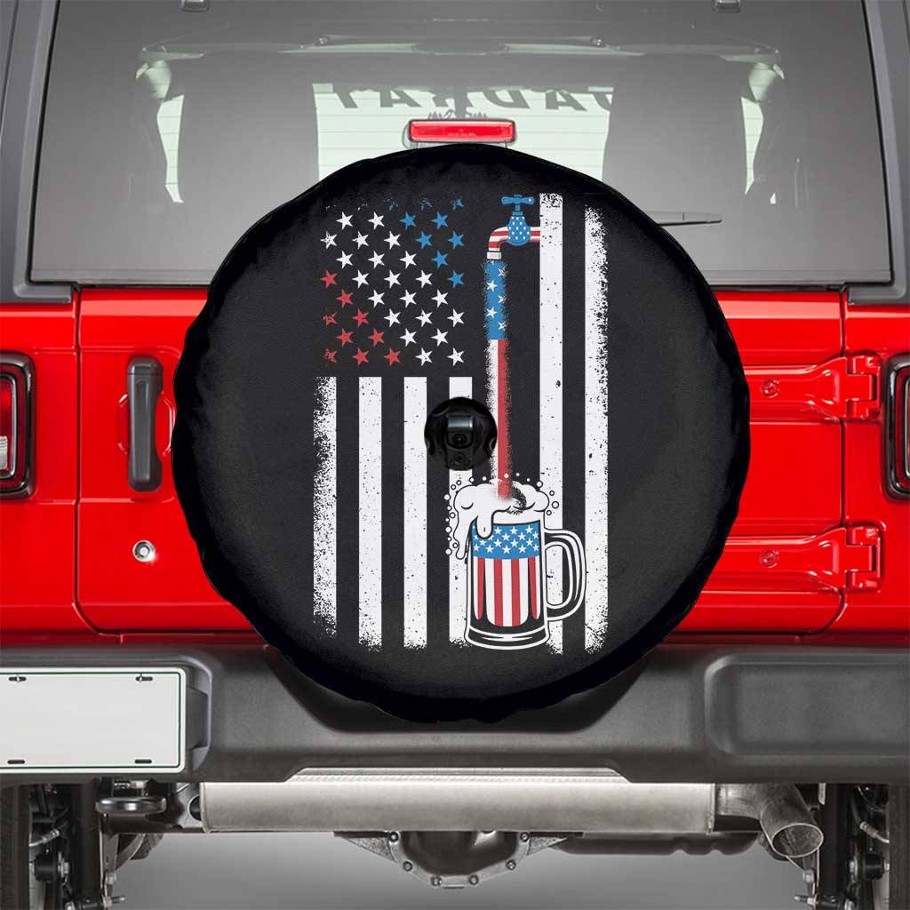 Funny Pouring Beer American Flag 4th Of July Craft Brewery Spare Tire Cover TS11 Black Print Your Wear
