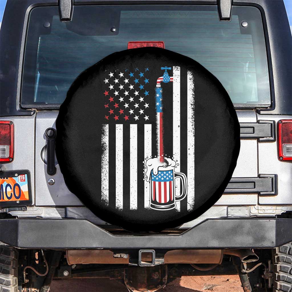 Funny Pouring Beer American Flag 4th Of July Craft Brewery Spare Tire Cover TS11 No hole Black Print Your Wear