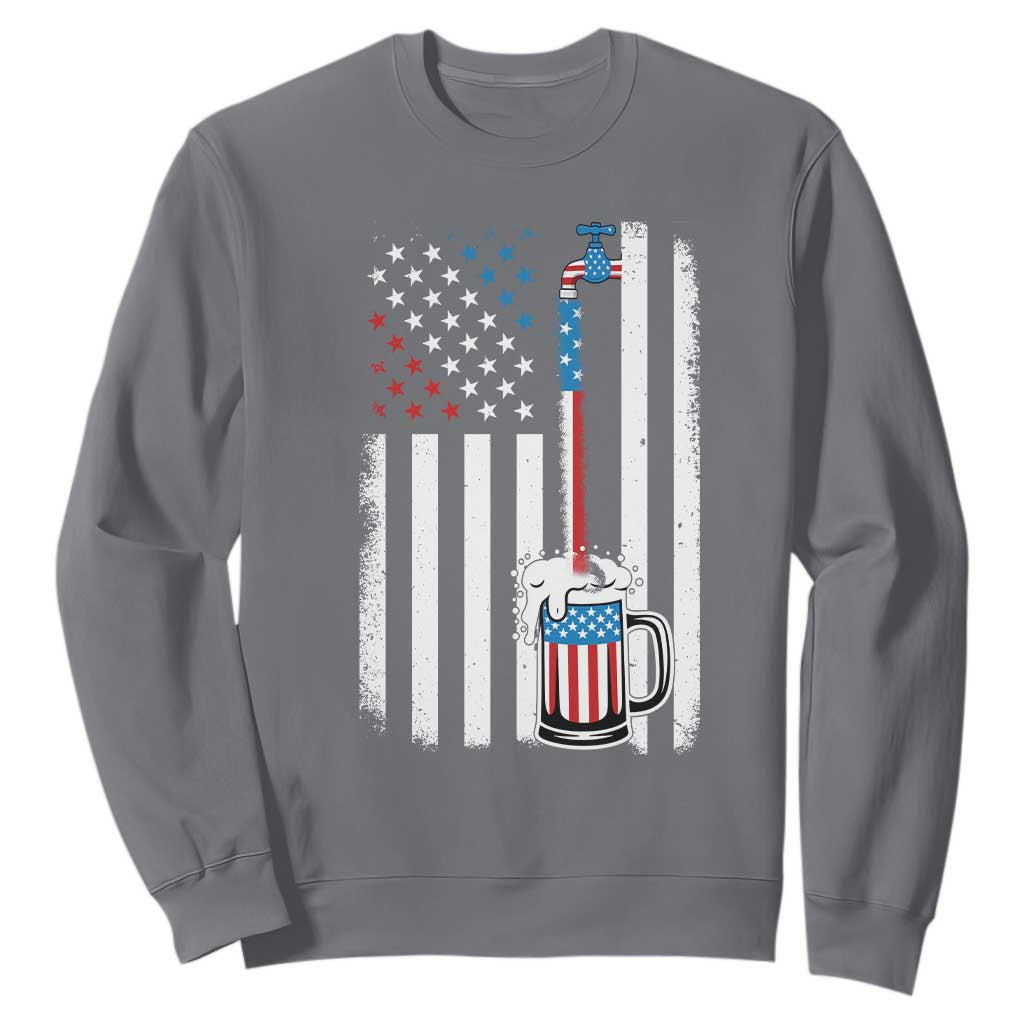 Funny Pouring Beer American Flag 4th Of July Craft Brewery Sweatshirt TS11 Charcoal Print Your Wear