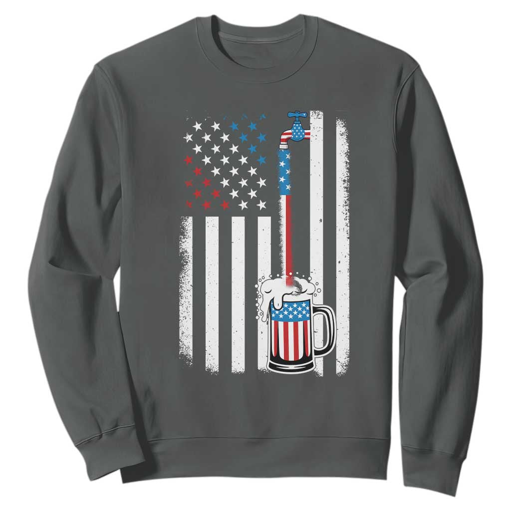 Funny Pouring Beer American Flag 4th Of July Craft Brewery Sweatshirt TS11 Dark Heather Print Your Wear