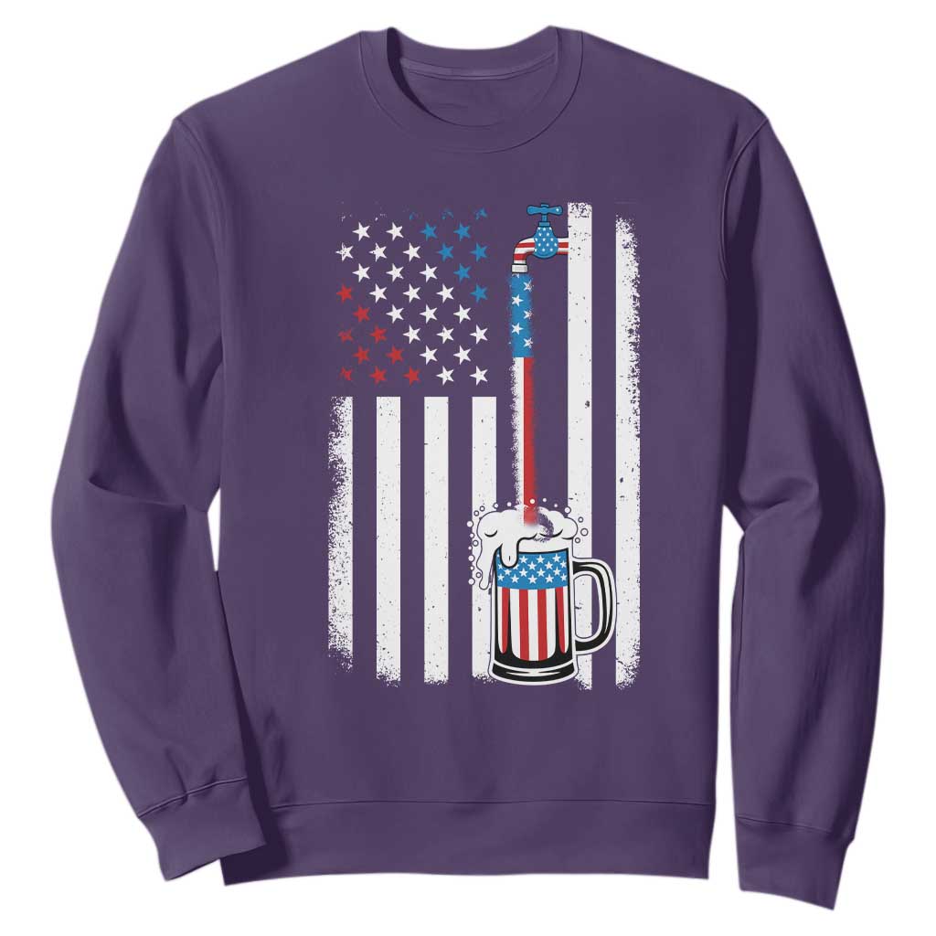 Funny Pouring Beer American Flag 4th Of July Craft Brewery Sweatshirt TS11 Purple Print Your Wear