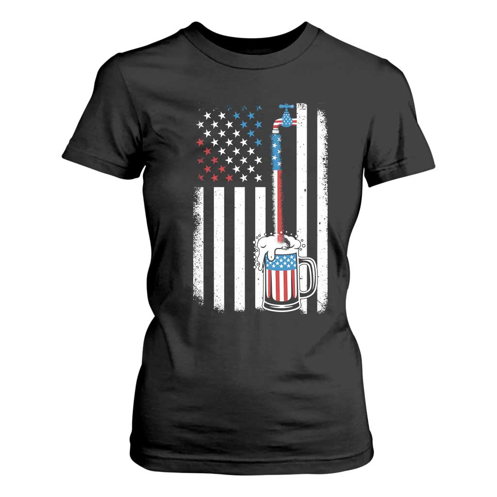 Funny Pouring Beer American Flag 4th Of July Craft Brewery T Shirt For Women TS11 Black Print Your Wear