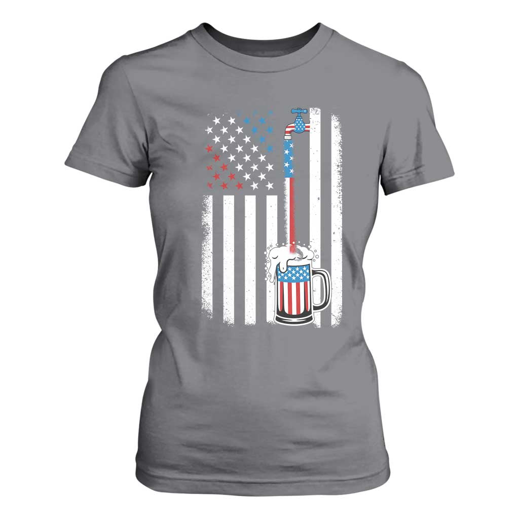 Funny Pouring Beer American Flag 4th Of July Craft Brewery T Shirt For Women TS11 Charcoal Print Your Wear
