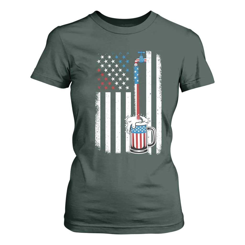 Funny Pouring Beer American Flag 4th Of July Craft Brewery T Shirt For Women TS11 Dark Forest Green Print Your Wear
