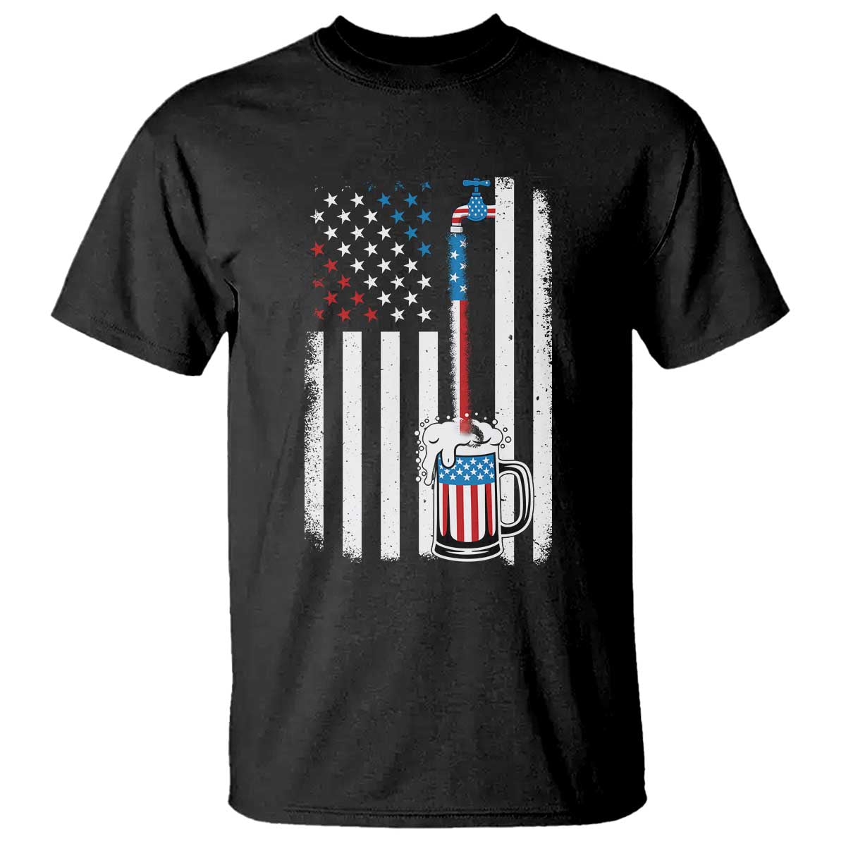 Funny Pouring Beer American Flag 4th Of July Craft Brewery T Shirt TS11 Black Print Your Wear