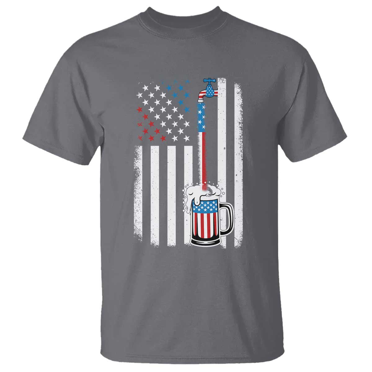 Funny Pouring Beer American Flag 4th Of July Craft Brewery T Shirt TS11 Charcoal Print Your Wear