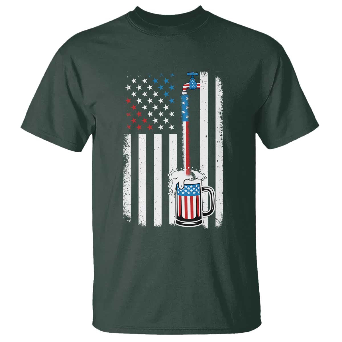 Funny Pouring Beer American Flag 4th Of July Craft Brewery T Shirt TS11 Dark Forest Green Print Your Wear
